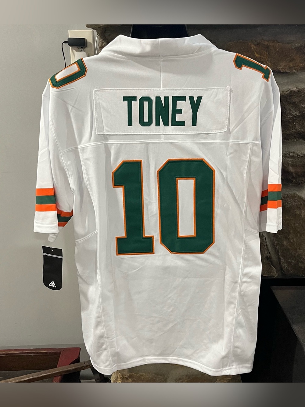 MALACHI TONEY Miami #10 Adidas NCAA College Football Jersey, Men’s Large
